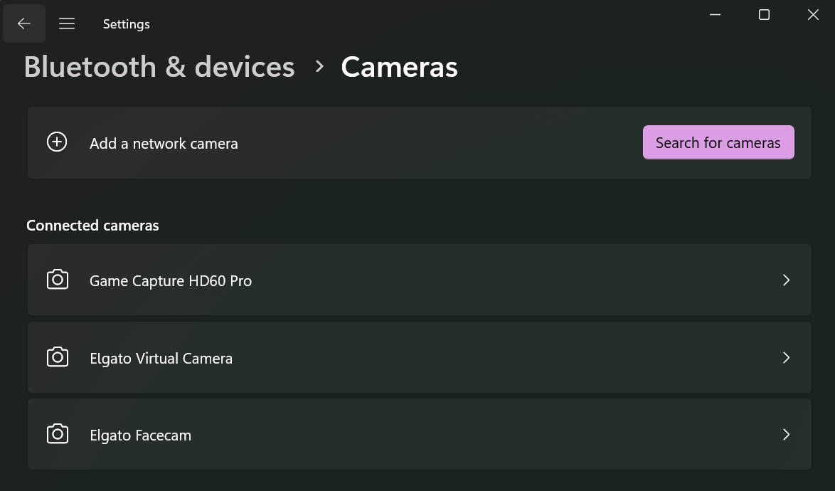 Cameras in the Setting Panel