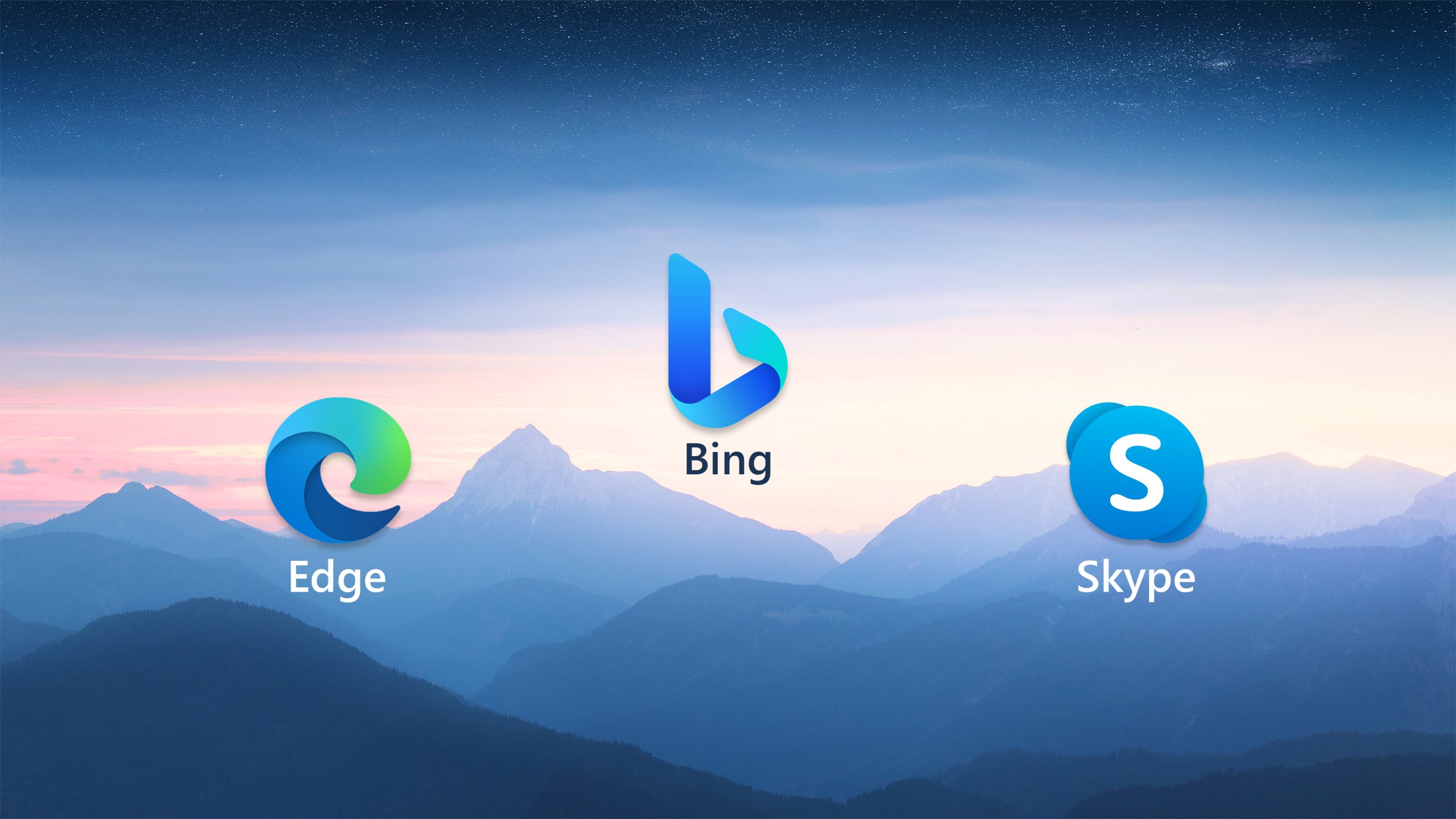 New Bing in New Places - Image show Bing, Edge, and Skype logos